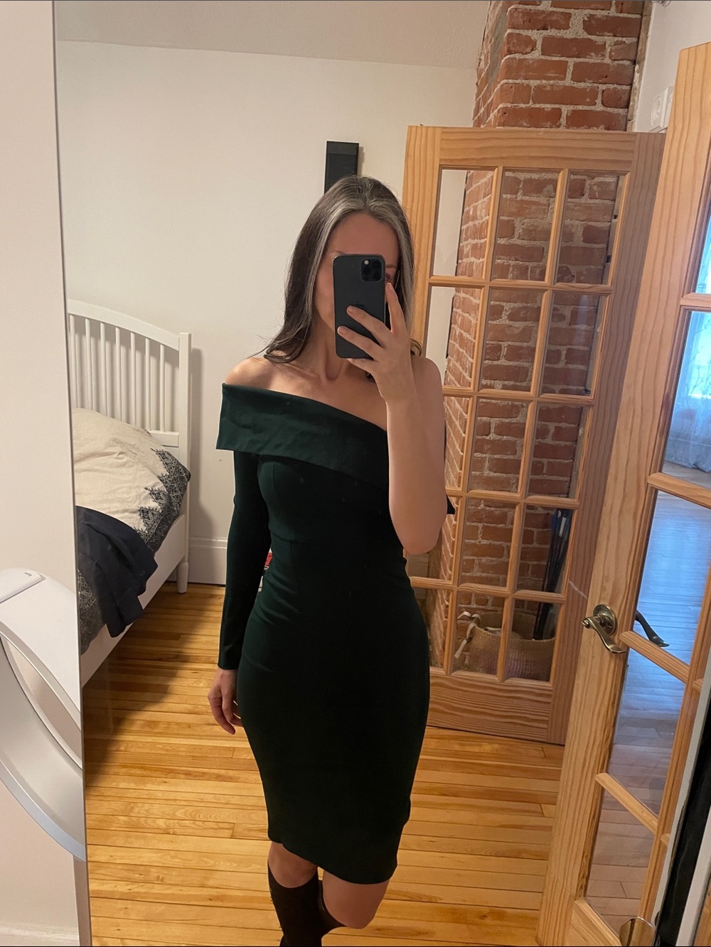 One-Shoulder Forest Green Bodycon Dress